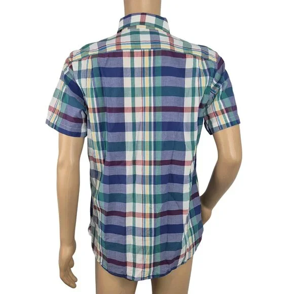 Cremieux Shirt Men's Size L Indian Madras Plaid  Short Sleeve Cotton Green (02) - Picture 3 of 11